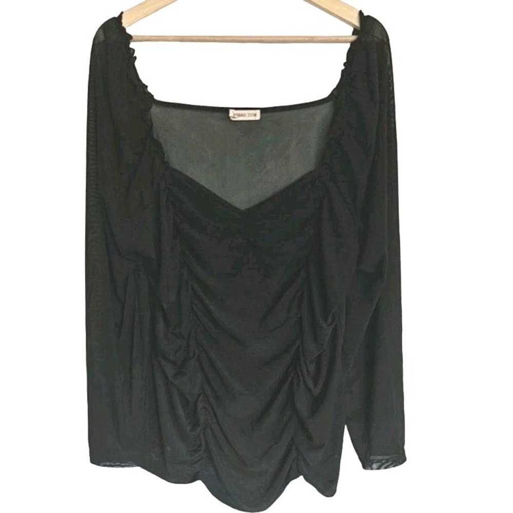Urban Vine Peasant Blouse Size 3xl Black long sleeve Semi Sheer - Picture 1 of 8